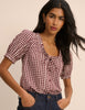 Burgundy Gingham Puff Sleeve Lumi Blouse
