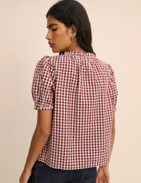 Burgundy Gingham Puff Sleeve Lumi Blouse