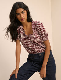Burgundy Gingham Puff Sleeve Lumi Blouse