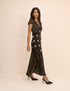 Black Polka Dot Lace Trim Satin Gloria Maxi Dress