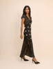 Black Polka Dot Lace Trim Satin Gloria Midi Dress