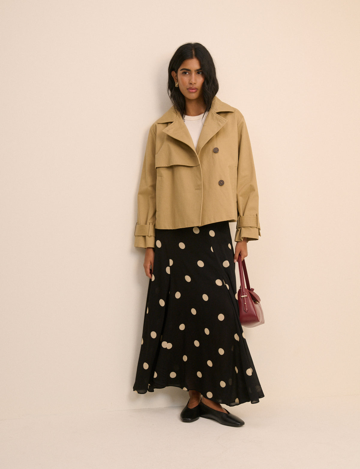 Black and Cream Polka Dot Selene Maxi Skirt