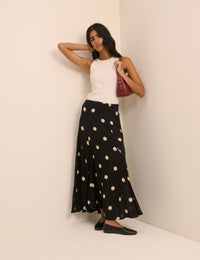 Black and Cream Polka Dot Selene Maxi Skirt