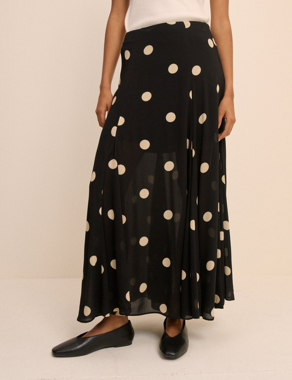 Black and Cream Polka Dot Selene Maxi Skirt