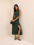 Green Ruched Mesh Tammy Midi Dress