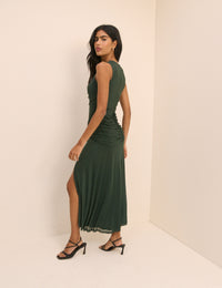 Green Ruched Mesh Tammy Midi Dress
