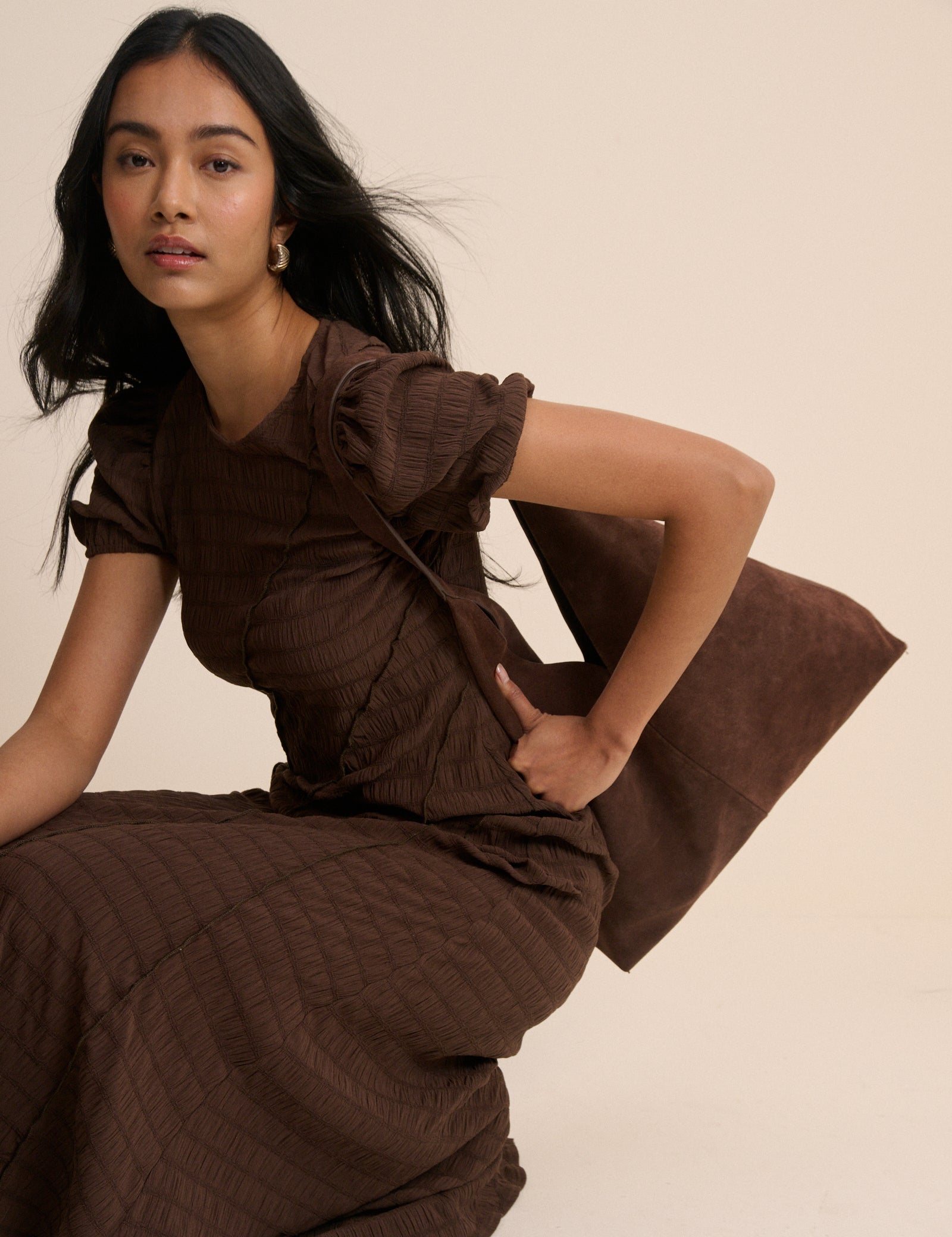 Brown Cassandra Jersey Midi Dress