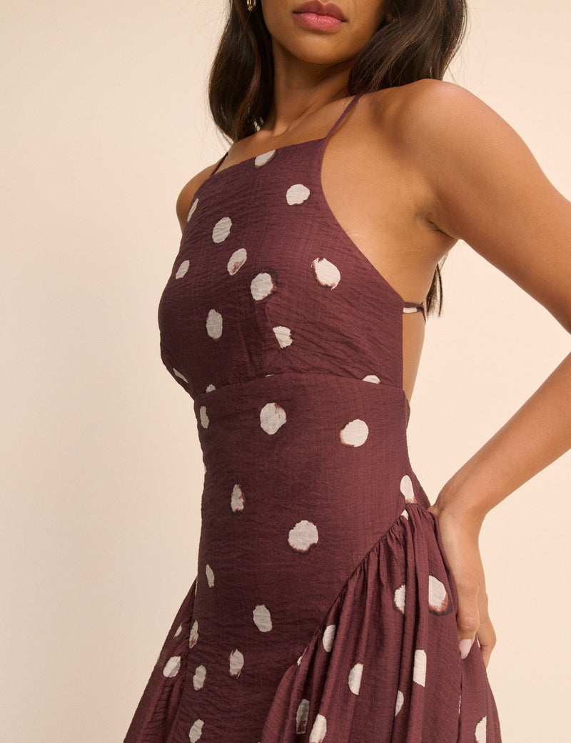 Brown Polka Dot Hartley Midi Dress