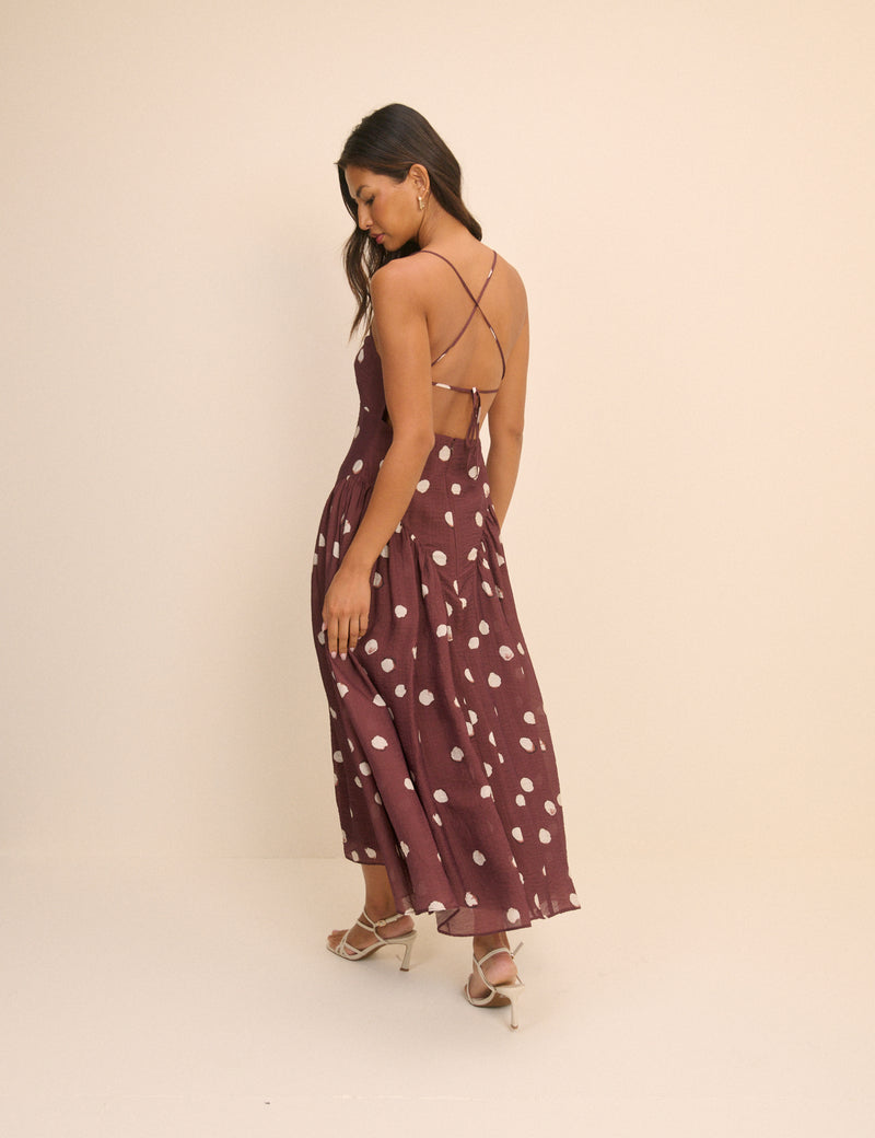 Brown Polka Dot Hartley Midi Dress