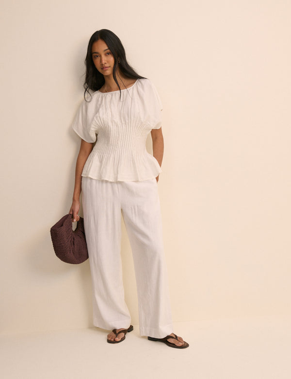 White Pintuck Short Sleeve Top