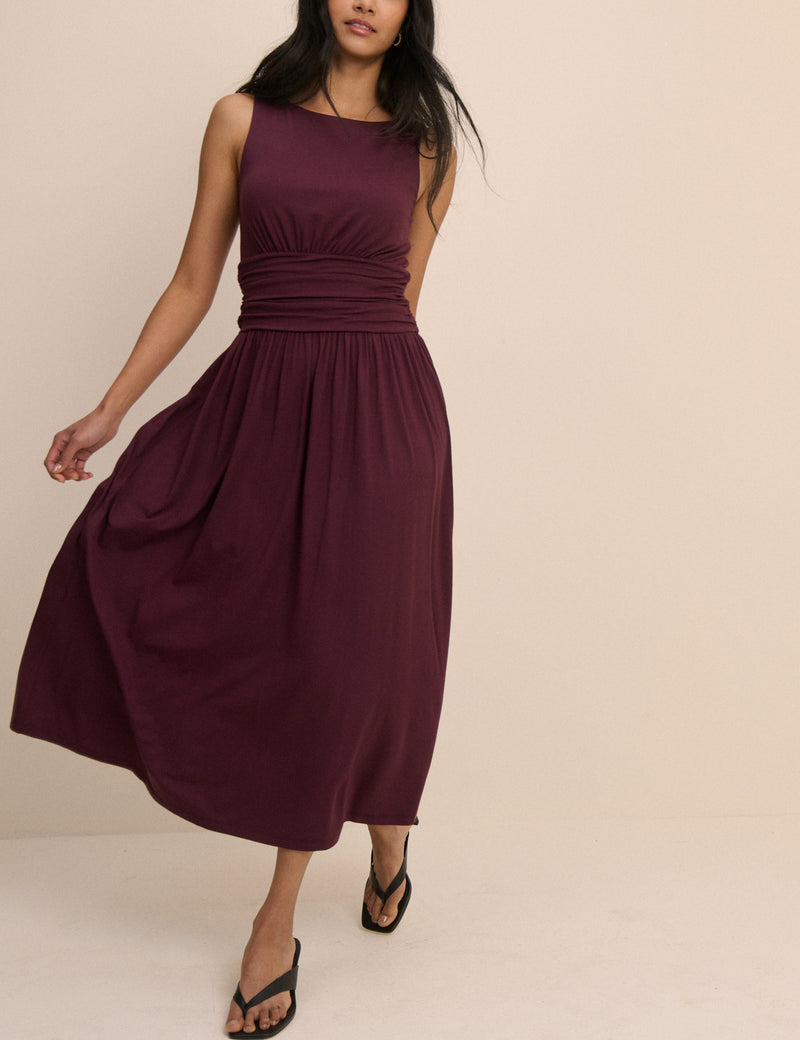 Plum Boat Neck Ayla Midi Dress