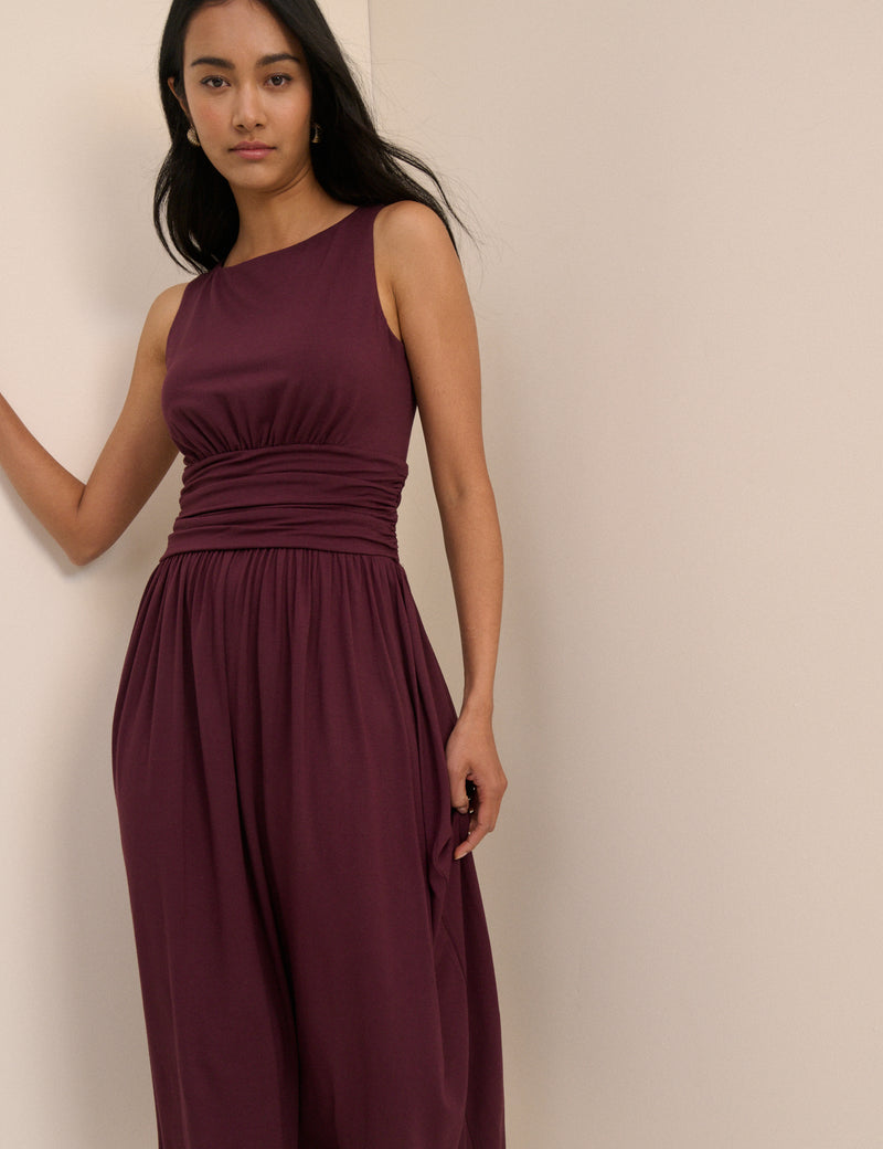 Plum Boat Neck Ayla Midi Dress