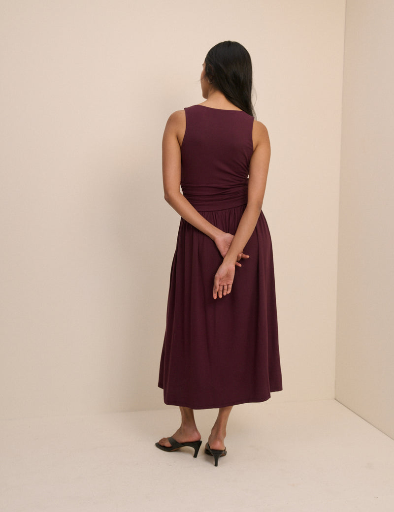 Plum Boat Neck Ayla Midi Dress