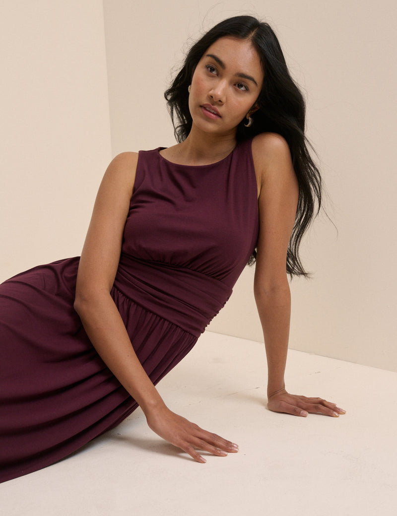 Plum Boat Neck Ayla Midi Dress