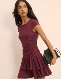 Burgundy Drop Waist Jersey Yuki Mini Dress