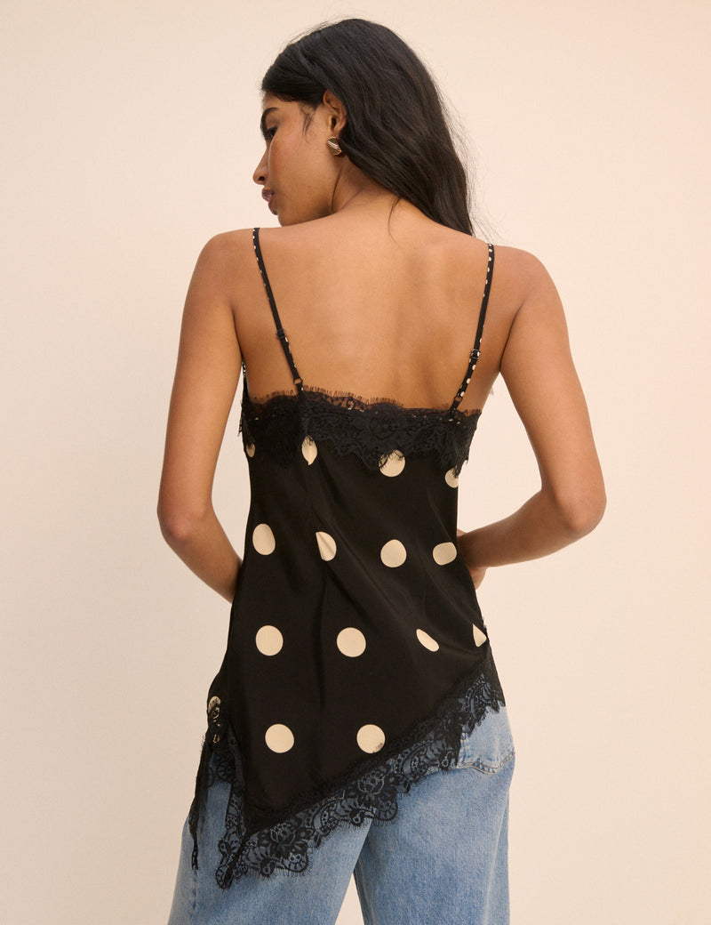 Black Polka Dot Lace Trim Cami