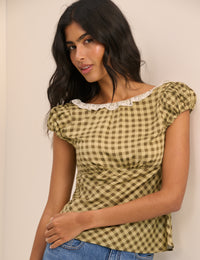 Green Gingham Puff Sleeve Dione Top