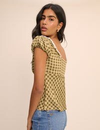 Green Gingham Puff Sleeve Dione Top