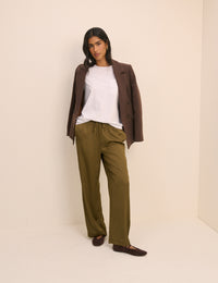 Khaki Satin Wide Leg Lyra Trousers