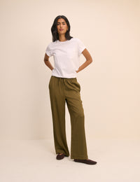 Khaki Satin Wide Leg Lyra Trousers