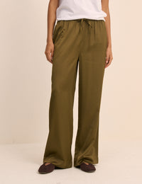 Khaki Satin Wide Leg Lyra Trousers