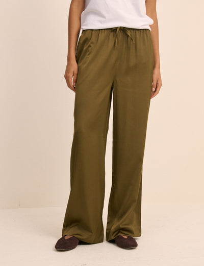 Khaki Satin Wide Leg Lyra Trousers