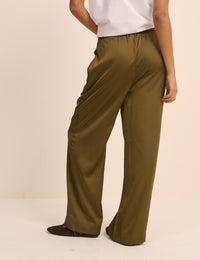 Khaki Satin Wide Leg Lyra Trousers