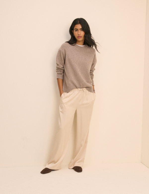 Cream Satin Wide Leg Lyra Trousers