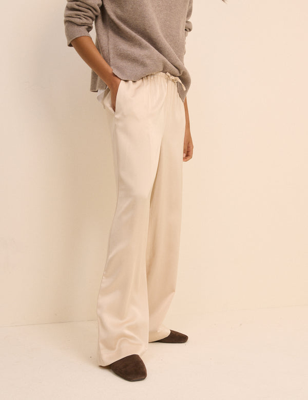 Cream Satin Wide Leg Lyra Trousers