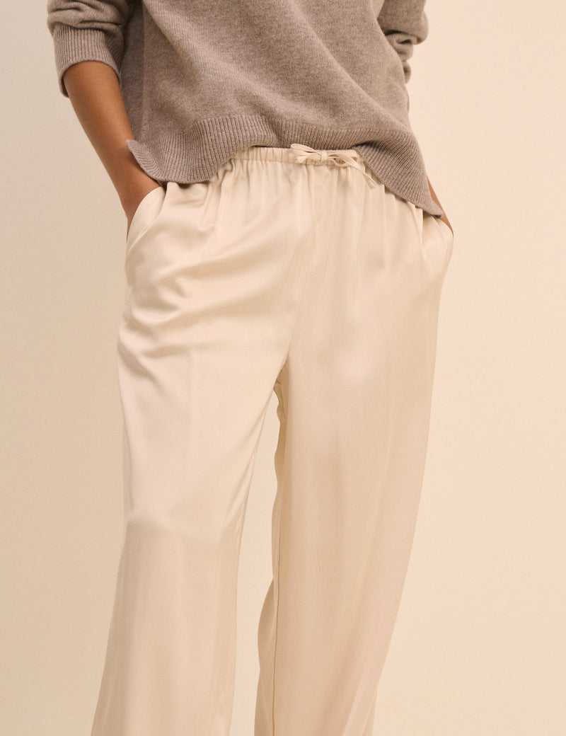 Cream Satin Wide Leg Lyra Trousers