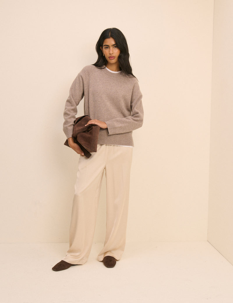Cream Satin Wide Leg Lyra Trousers