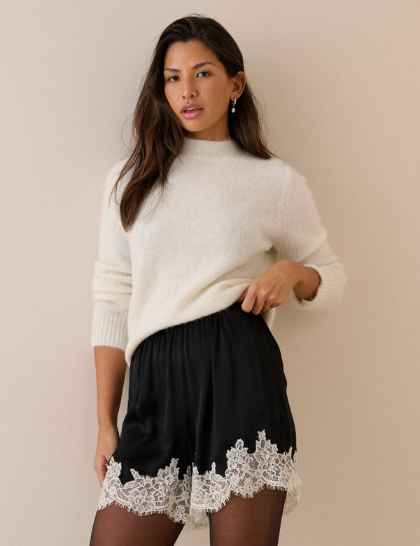 Black and White Lace Trim Virgo Shorts