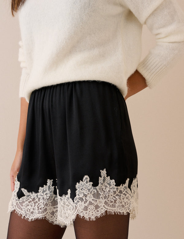 Black and White Lace Trim Virgo Shorts