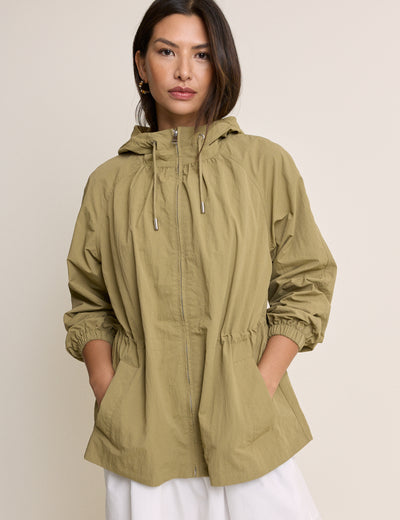 Khaki Drawcord Waist Hooded Parka