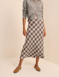 Brown Check Midi Slip Skirt