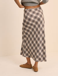 Brown Check Midi Slip Skirt