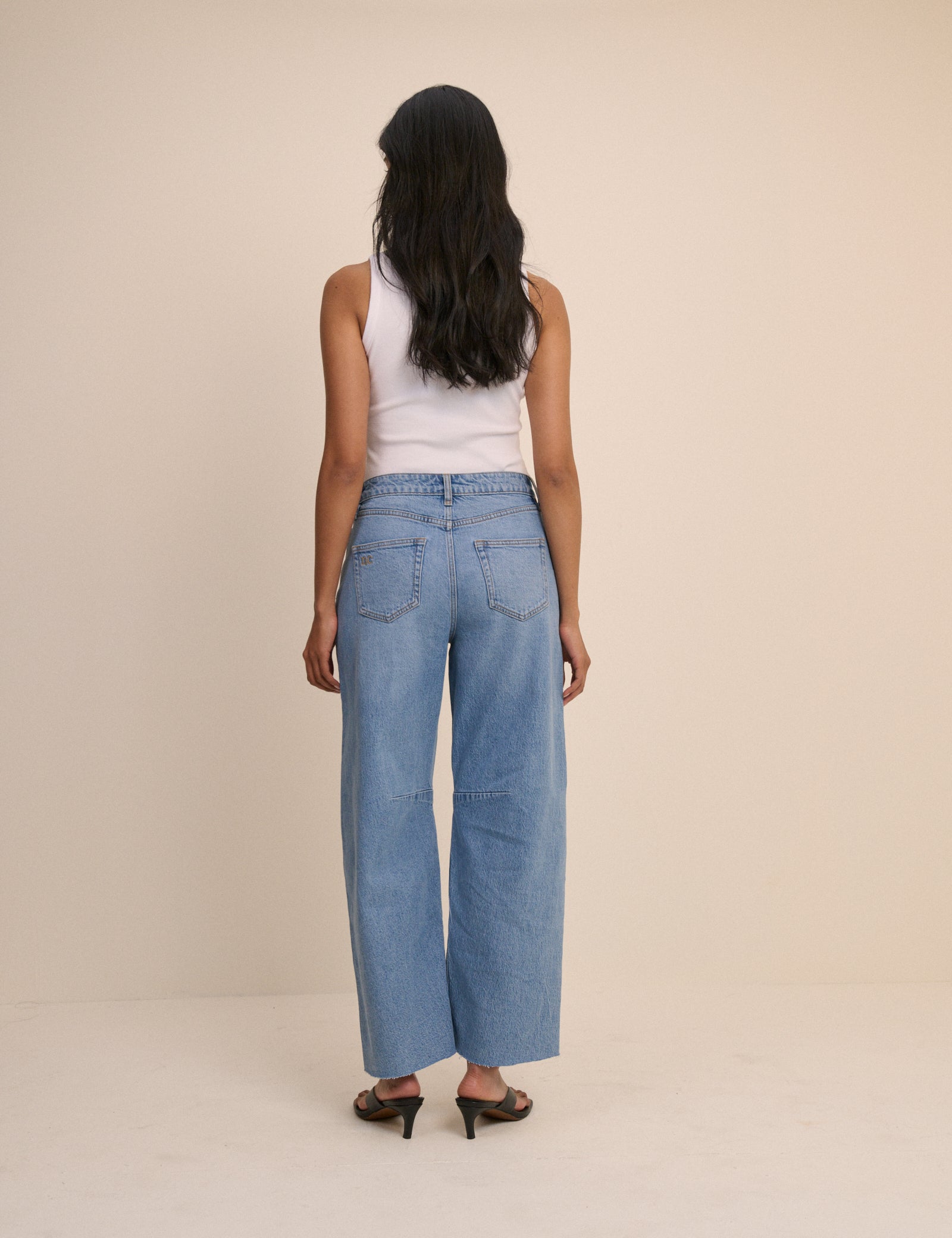 Blue Mid Rise Subtle Barrel Jeans