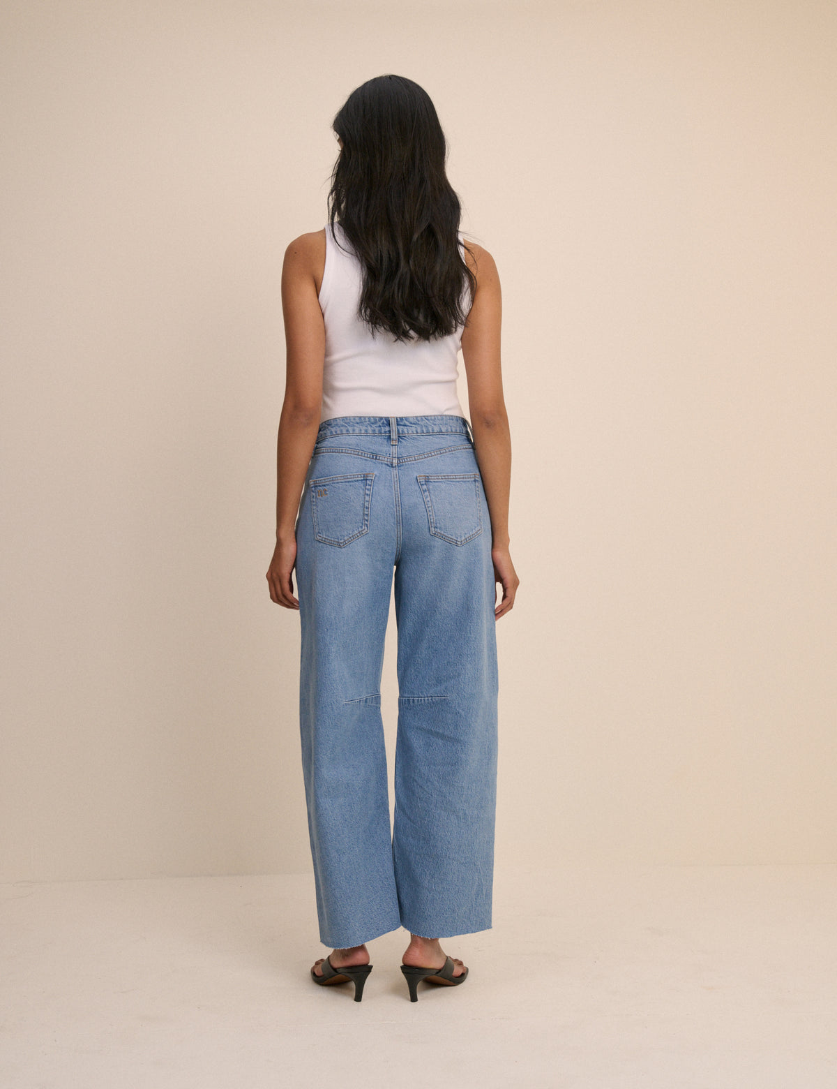 Blue Mid Rise Subtle Barrel Jeans