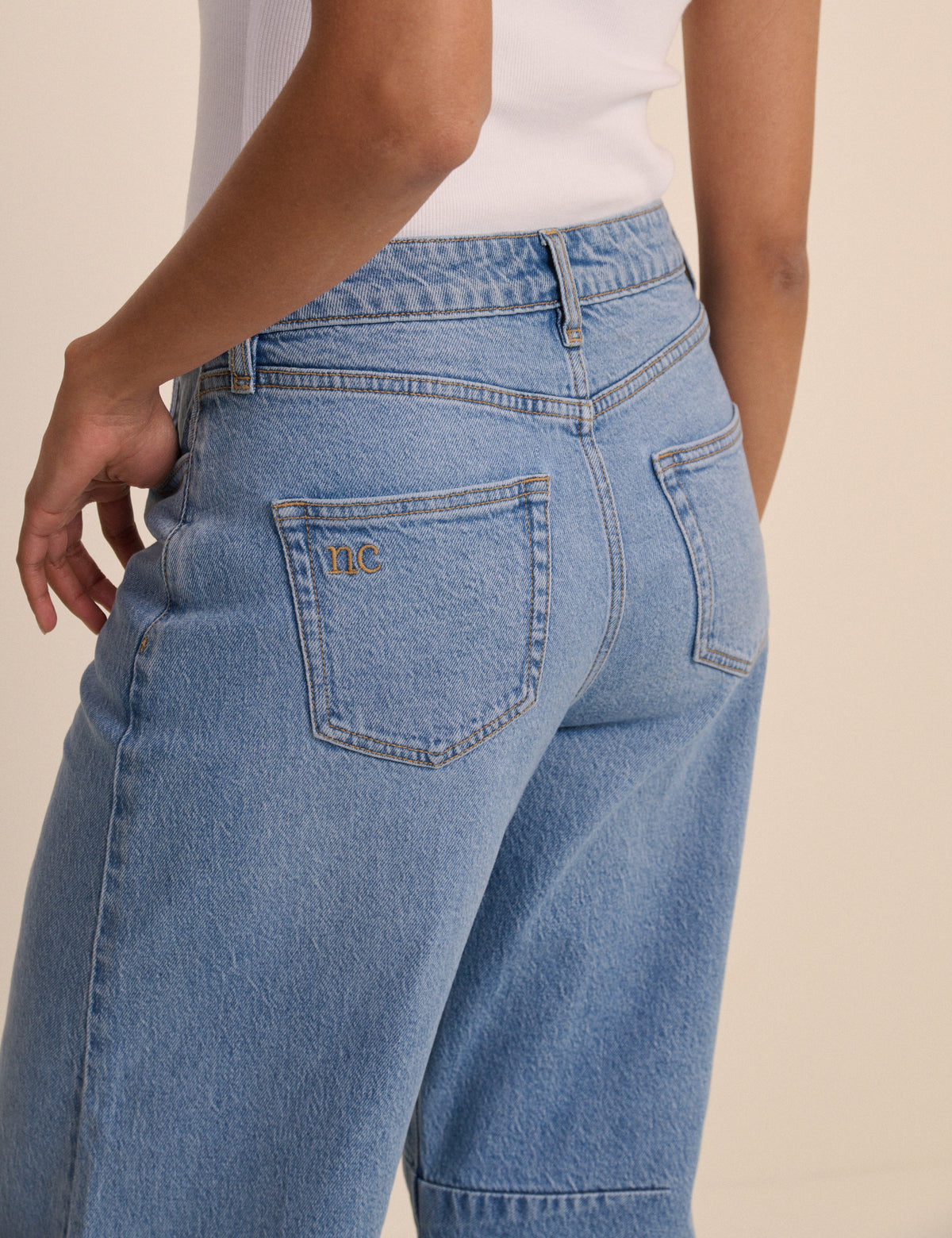 Blue Mid Rise Subtle Barrel Jeans