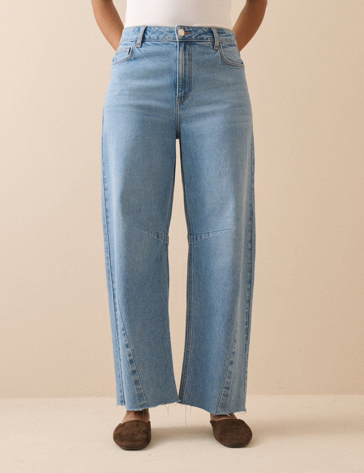 Blue Mid Rise Subtle Barrel Jeans