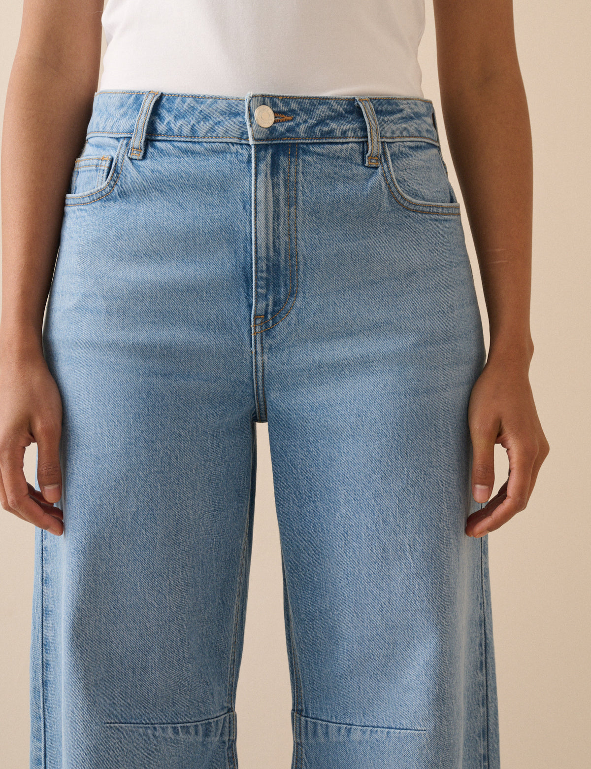Blue Mid Rise Subtle Barrel Jeans
