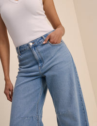 Blue Mid Rise Subtle Barrel Jeans