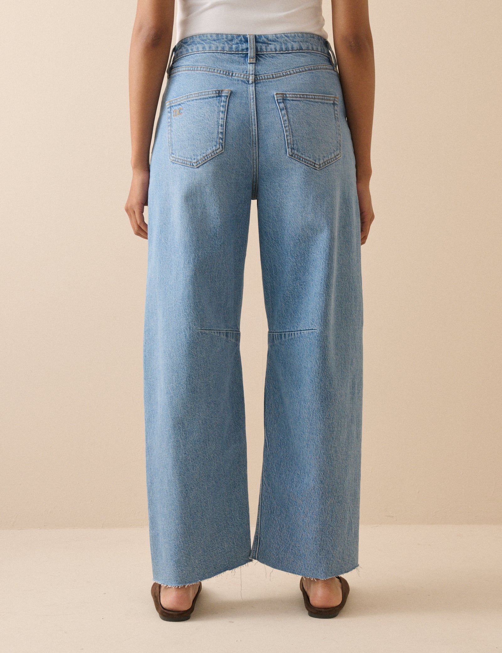 Blue Mid Rise Subtle Barrel Jeans