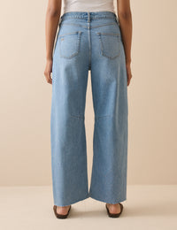 Blue Mid Rise Subtle Barrel Jeans