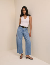 Blue Mid Rise Subtle Barrel Jeans