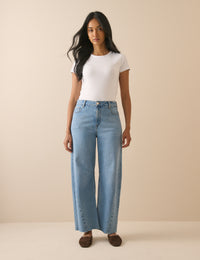 Blue Mid Rise Subtle Barrel Jeans