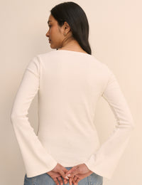 Ivory Ribbed Flared Sleeve Jersey Cardigan