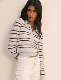 Baby Blue Striped Long Sleeve Knitted Polo Top