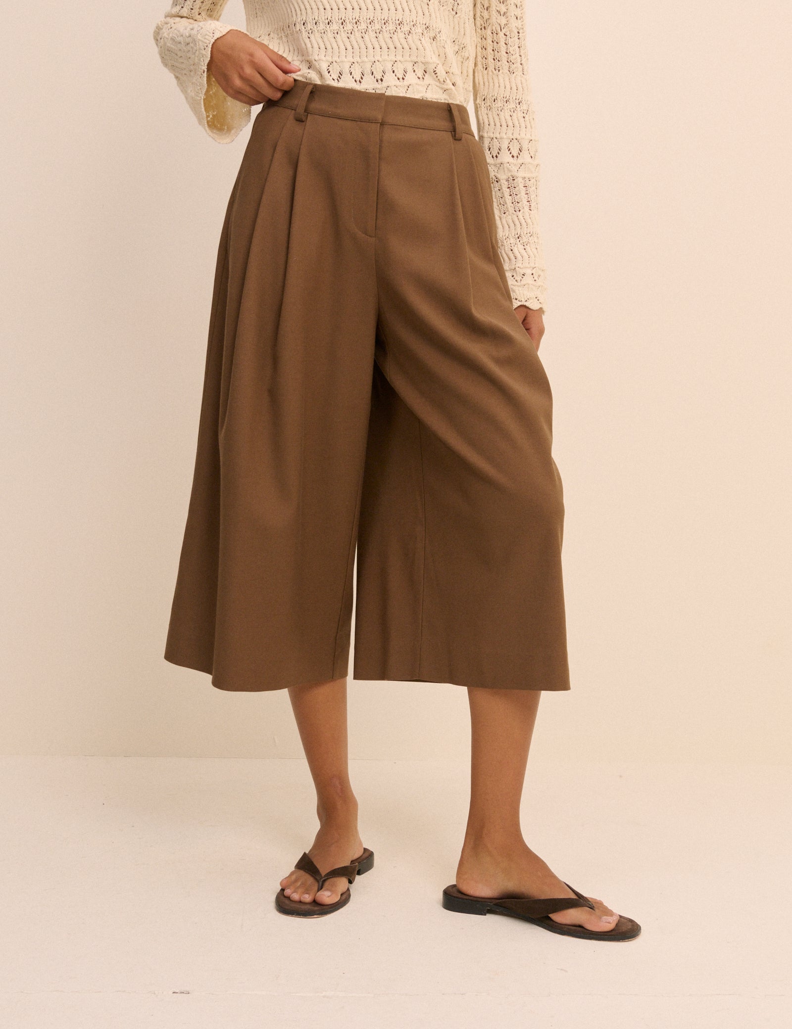 Brown High-Waisted Tailored Culottes