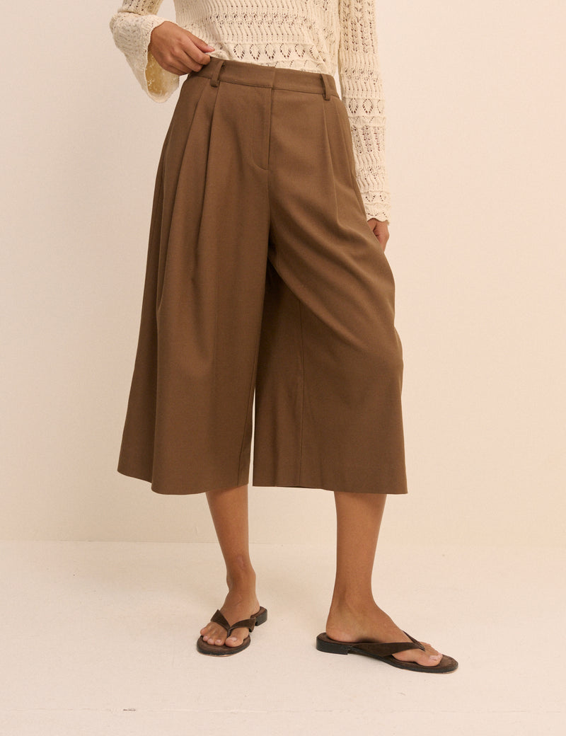 Brown High-Waisted Tailored Culottes
